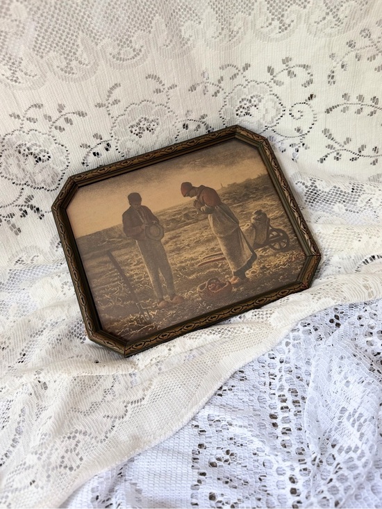 Vintage Other - Vintage Framed The Angelus Jean François Millet Print Ornate Wood Frame Cottage